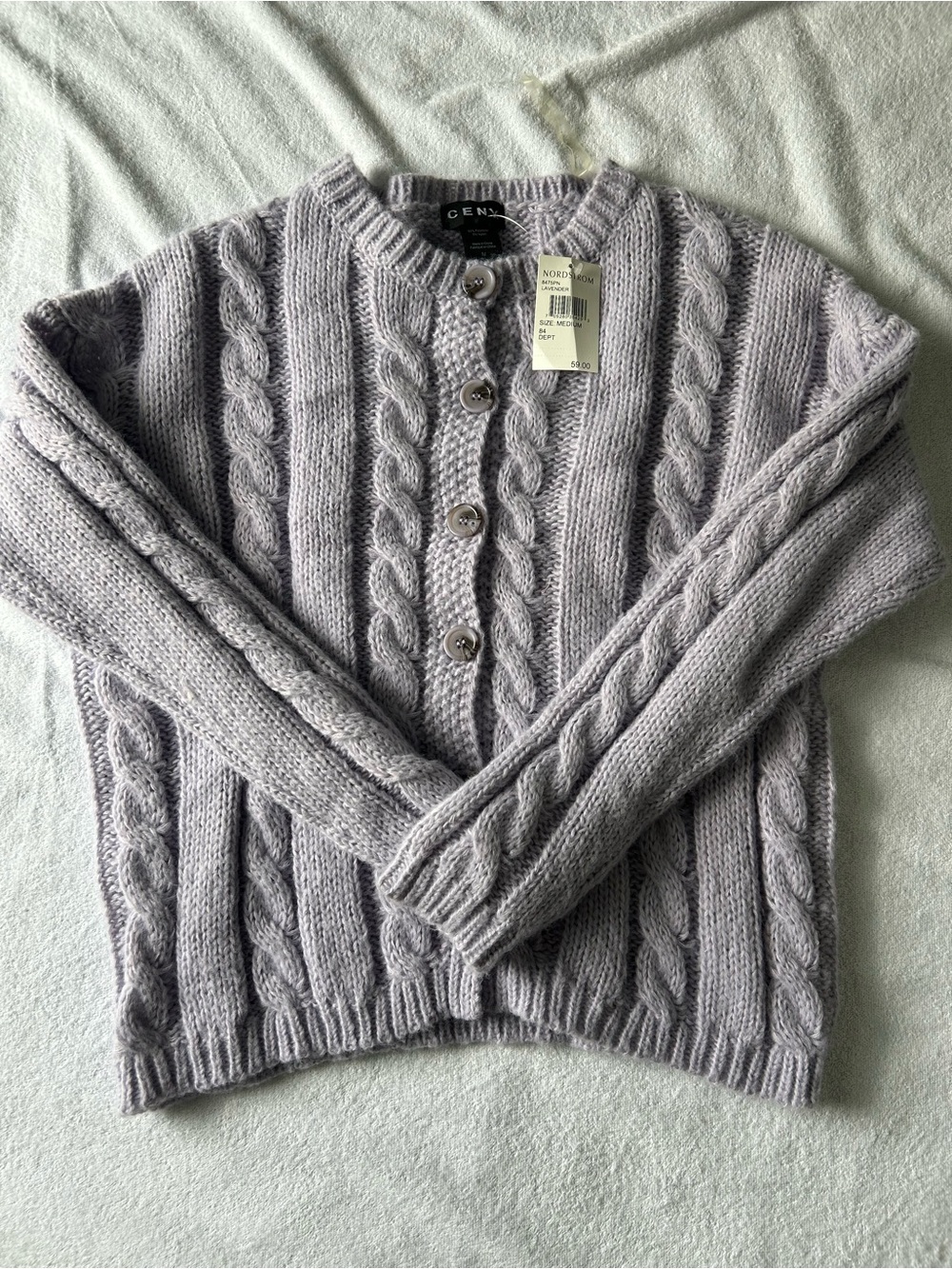 Nordstrom Lavender Cable-Knit Button Front Cardigan